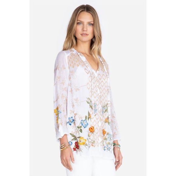 Johnny Was White Floral Luca Blouse Medium NWT - Picture 2 of 8